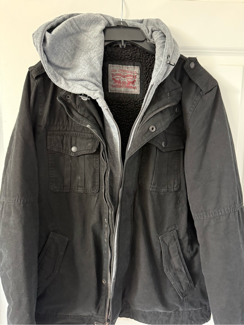Levi's Black Field Jacket with Gray Hood Insert